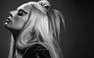 Lady Gaga Chromatica Era Black and White Profile Portrait with Dramatic Winged Eyeliner HD wallpaper