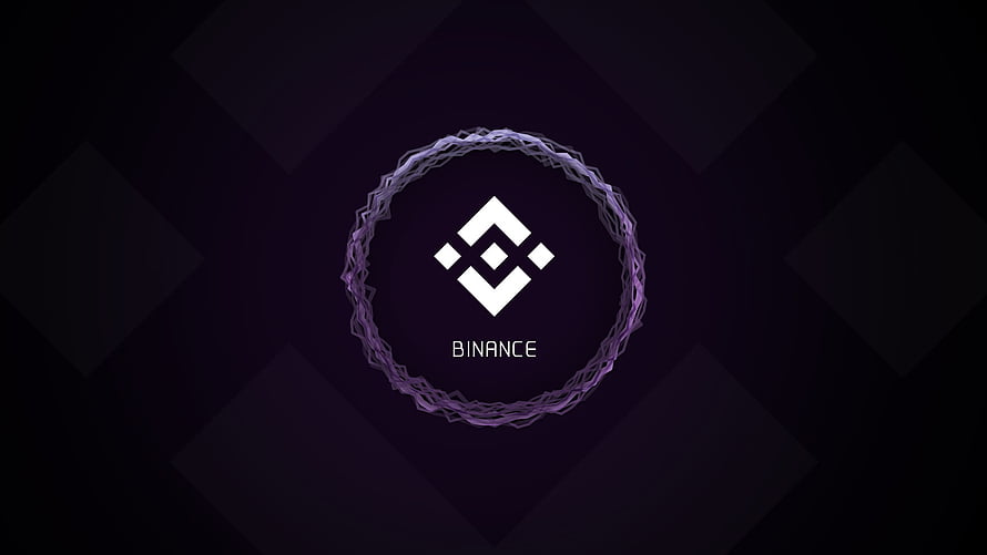 Binance Logo with Purple Wireframe Ring on Dark Geometric Background HD wallpaper