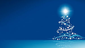 Stylized Star Christmas Tree with Bright Star on Deep Blue Background HD wallpaper