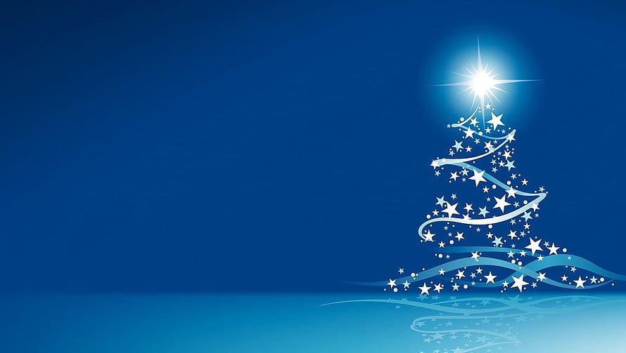 Stylized Star Christmas Tree with Bright Star on Deep Blue Background HD wallpaper