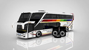 Mercedes-Benz OC 500 Double Decker Bus Render with Spare Tires and Rainbow Livery HD wallpaper