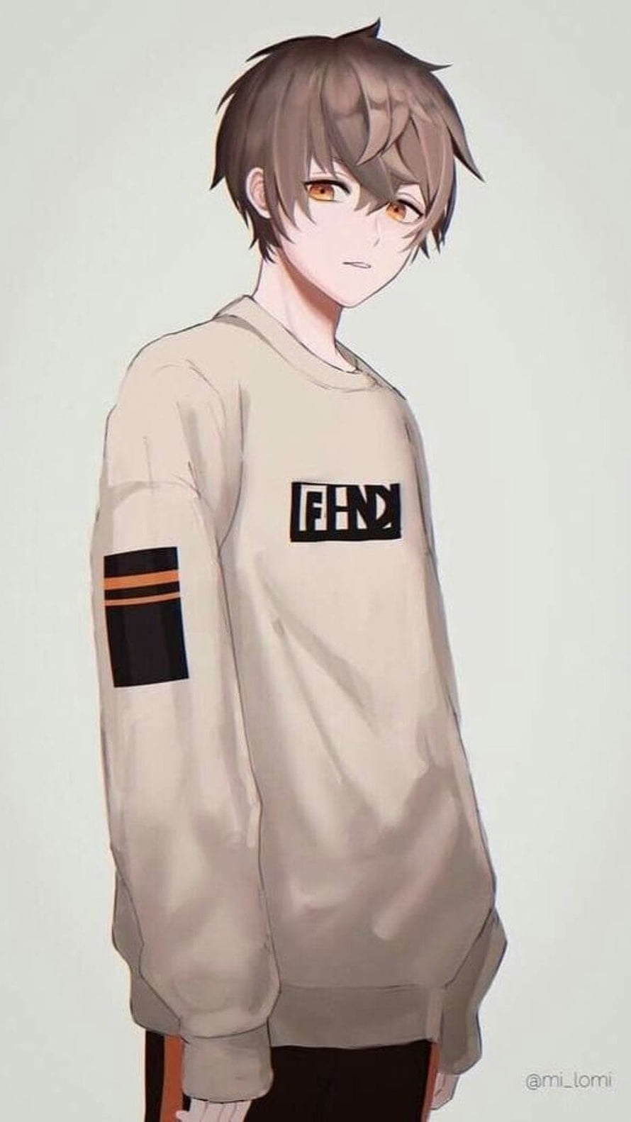 Anime Boy in Beige Sweatshirt with Black and Orange Accents HD phone wallpaper