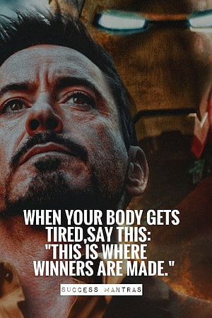 Tony Stark and Iron Man Armor Motivational Quote Wallpaper HD phone wallpaper