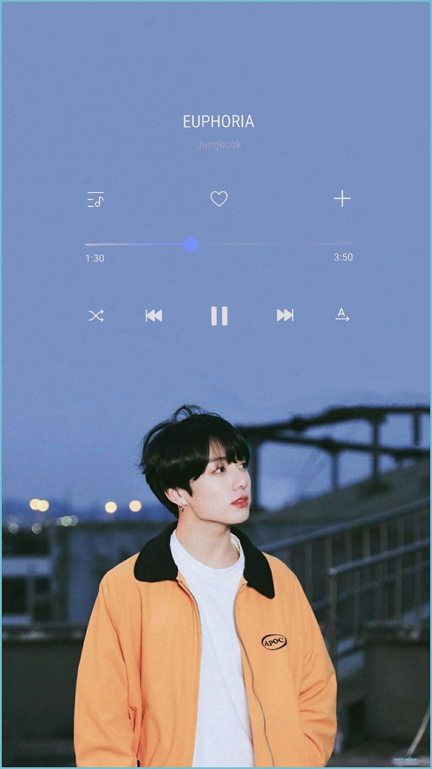 BTS Jungkook Euphoria Music Player Wallpaper with Orange Jacket and Blue Sky HD phone wallpaper