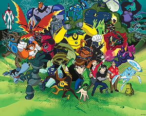Ben 10 Ultimate Alien Full Cast and Alien Forms Group Artwork HD wallpaper