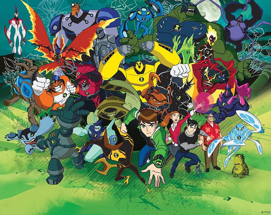 Ben 10 Ultimate Alien Full Cast and Alien Forms Group Artwork HD wallpaper