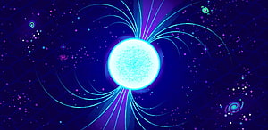 Kurzgesagt Strange Matter Cosmic Orb with Neon Cyan and Purple Energy Waves HD wallpaper