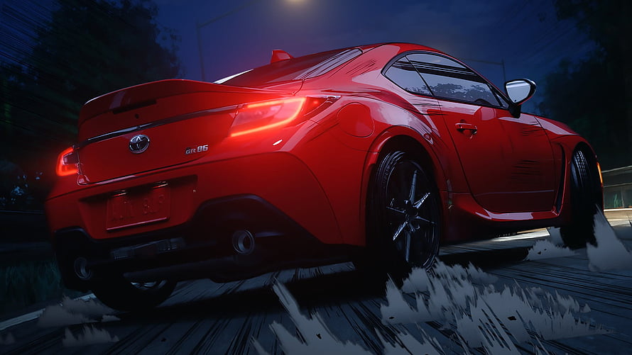 Red Toyota GR86 Drifting Through Night Rain with Motion Blur and Water Spray HD wallpaper