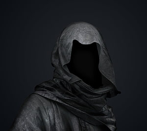 Mysterious hooded figure with shadowed face in dark moody portrait HD wallpaper