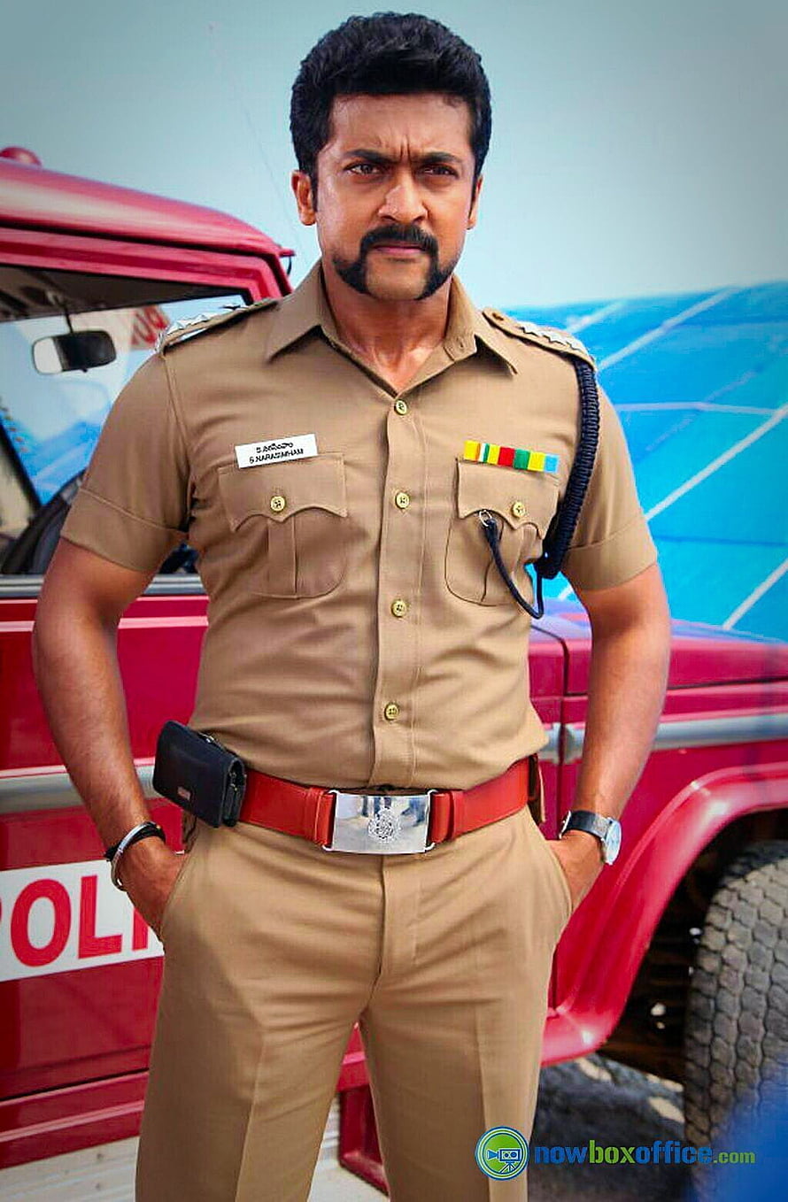 Indian Police Officer in Khaki Uniform Standing Before Red Police Vehicle HD phone wallpaper
