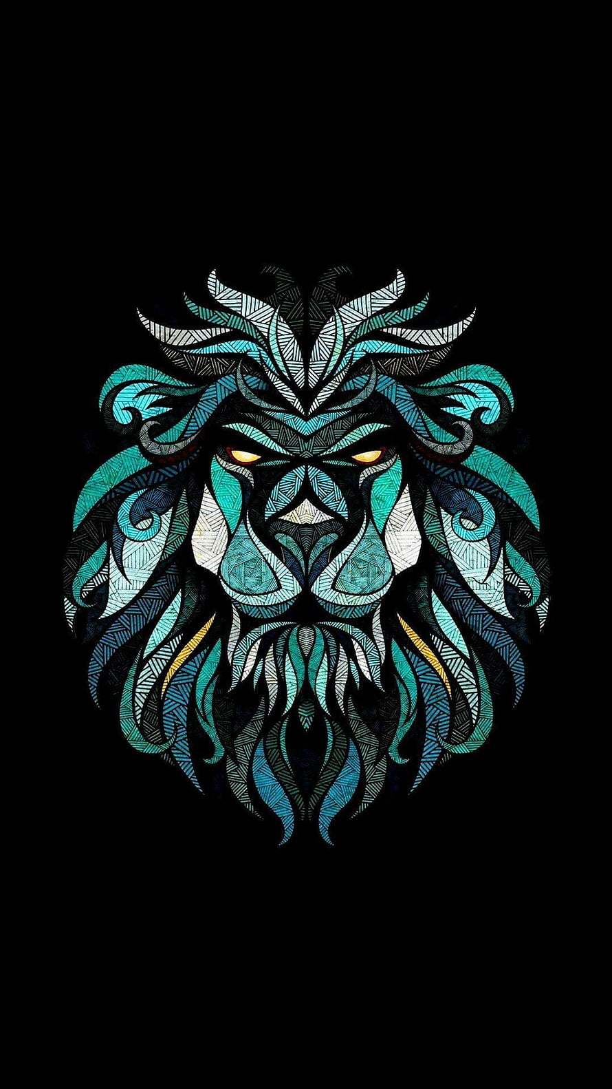 Intricate Geometric Lion Head Artwork in Teal and Black with Ornamental Patterns HD phone wallpaper