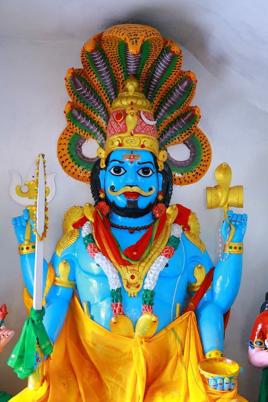 Lord Mallanna Swamy Murti with Serpent Crown and Traditional Offerings HD phone wallpaper