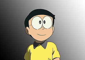 Nobita Nobi Anime Character Portrait in Yellow Shirt with Round Glasses HD wallpaper