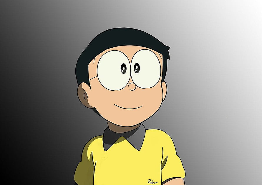 Nobita Nobi Anime Character Portrait in Yellow Shirt with Round Glasses HD wallpaper