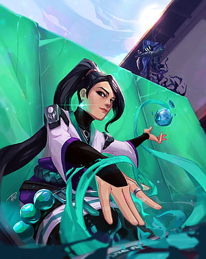 Valorant Sage Character Art with Green Energy Shield and Floating Crystal HD phone wallpaper
