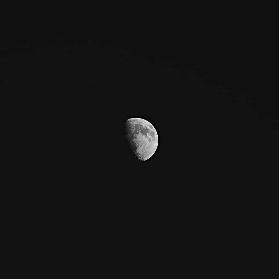 Minimalist Half Moon in Black and White Night Sky HD phone wallpaper