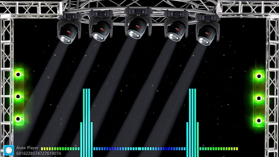 Stage Lighting Rig with Moving Head Spotlights and Audio Visualizer Bars HD wallpaper