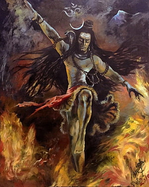 Kaal Bhairav Divine Painting with Trishul and Crescent Moon HD phone wallpaper