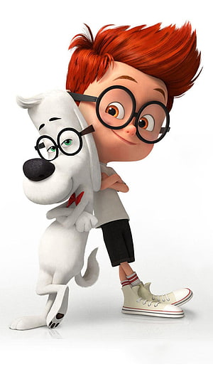 3D Animated Boy and White Dog with Round Glasses HD phone wallpaper