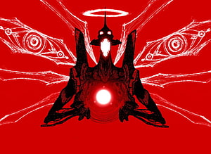 Neon Genesis Evangelion Angel Entity with Halo and Glowing Core on Red Background HD wallpaper