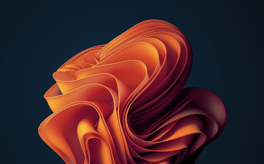 macOS Ventura Default Wallpaper with Flowing Orange and Red Abstract Ribbons on Dark Background HD wallpaper