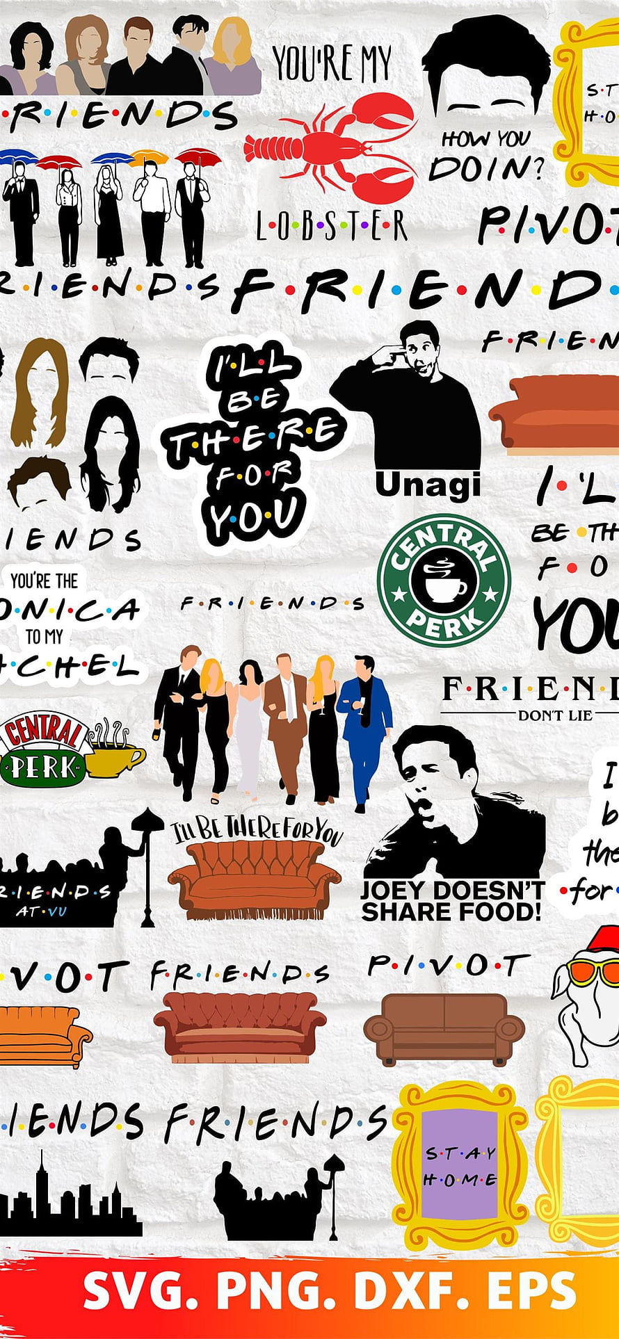 Friends TV Show Collage Wallpaper with Central Perk, Sofa, and Iconic Quotes HD phone wallpaper