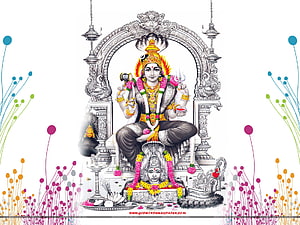 Lord Shiva Seated on Ornate Throne with Trishul and Rudraksha Garland HD wallpaper