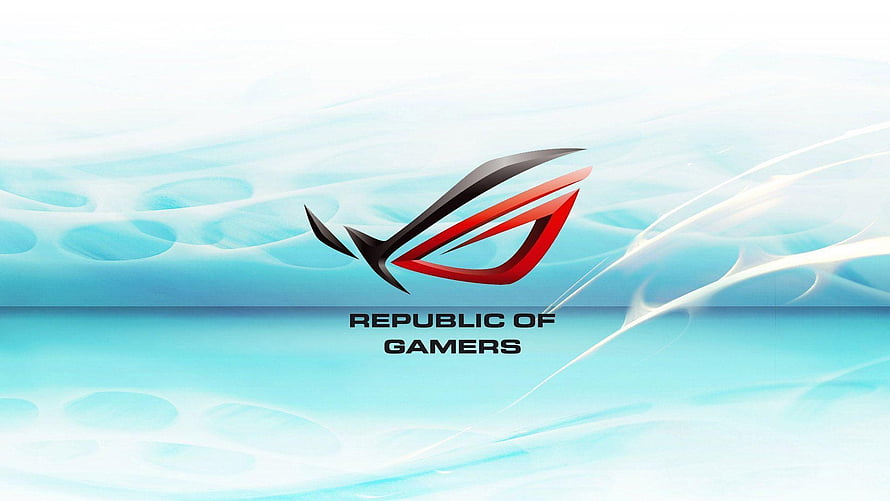 Asus Republic of Gamers Logo on Abstract Blue and White Background HD wallpaper