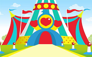 Colorful Circus Tent Illustration With Heart Emblem And Flags HD wallpaper