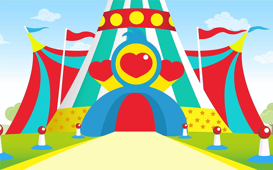 Colorful Circus Tent Illustration With Heart Emblem And Flags HD wallpaper