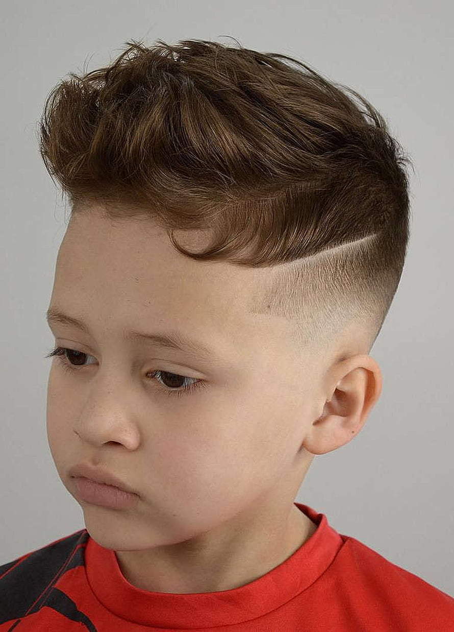 Modern Boys Pompadour Fade Haircut with Sharp Side Part and Textured Top HD phone wallpaper