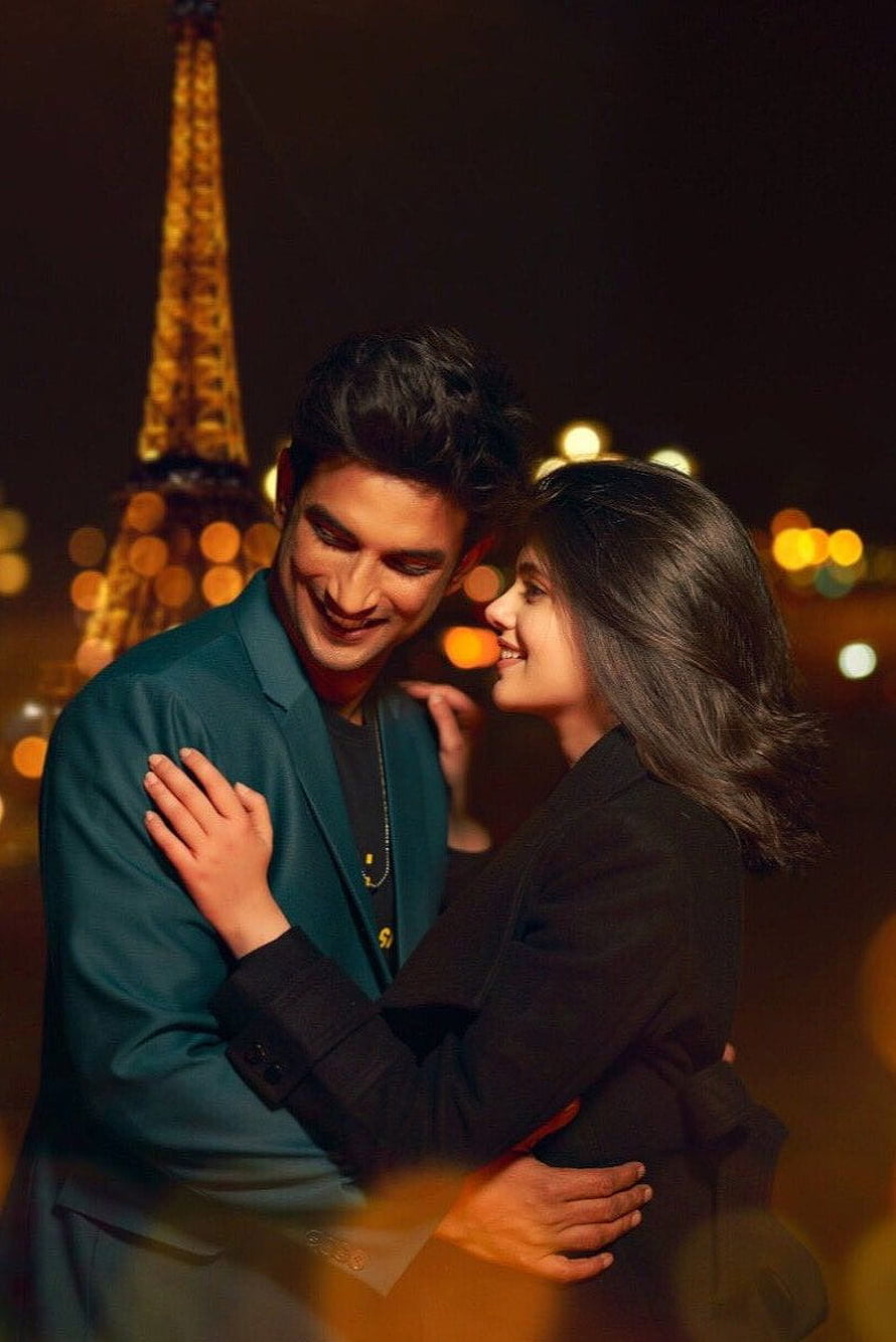 Sushant Singh Rajput and Bhumi Pedneka in romantic embrace at the Eiffel Tower from Dil Bechara HD phone wallpaper