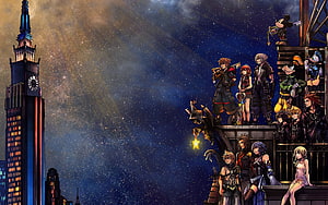 Kingdom Hearts Re Mind DLC Character Lineup Against Starry Night Sky HD wallpaper