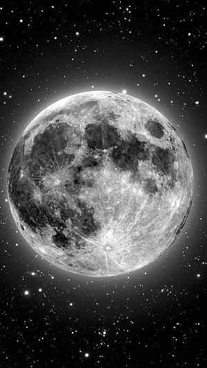Full Moon in Starry Night Sky Black and White Space Photography Wallpaper HD phone wallpaper