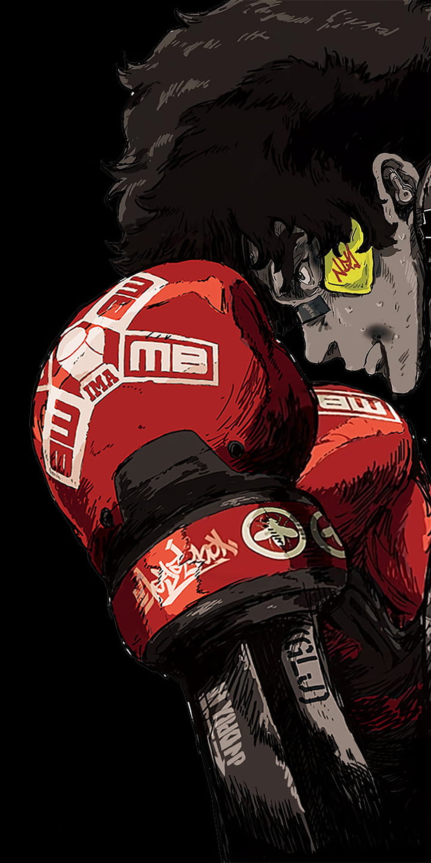 Megalo Box Joe Anime Character with Red Boxing Gloves and Intense Expression HD phone wallpaper