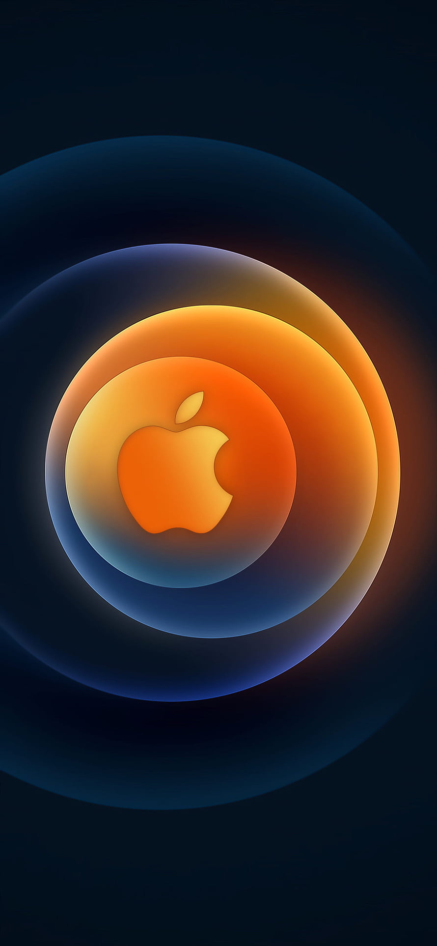 Apple Logo Glowing in Concentric Orange and Blue Rings on Dark Background HD phone wallpaper
