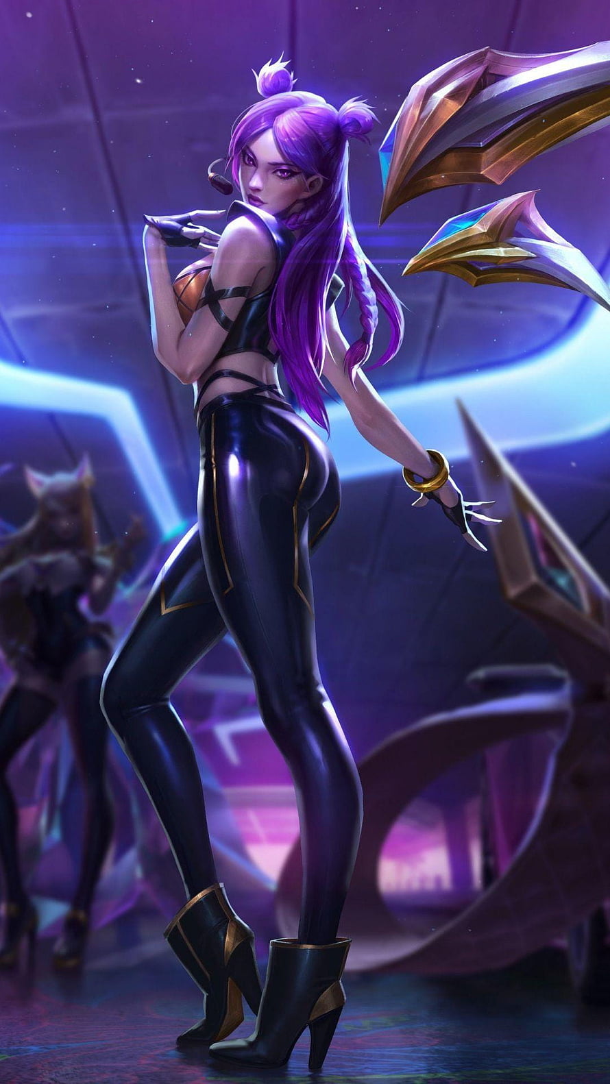 KDA Kaisa League of Legends Character Art in Futuristic Black and Gold Outfit HD phone wallpaper
