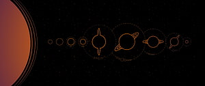 Minimalist Solar System Line Art with Orange Planets on Black Space Background HD wallpaper