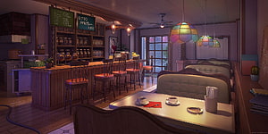 Leblanc Cafe Interior From Steins;Gate Anime, Cozy Japanese Coffee Shop With Stained Glass Lamps HD wallpaper