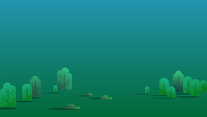 Minimalist Flat Design Forest Landscape with Stylized Trees and Gradient Sky HD wallpaper