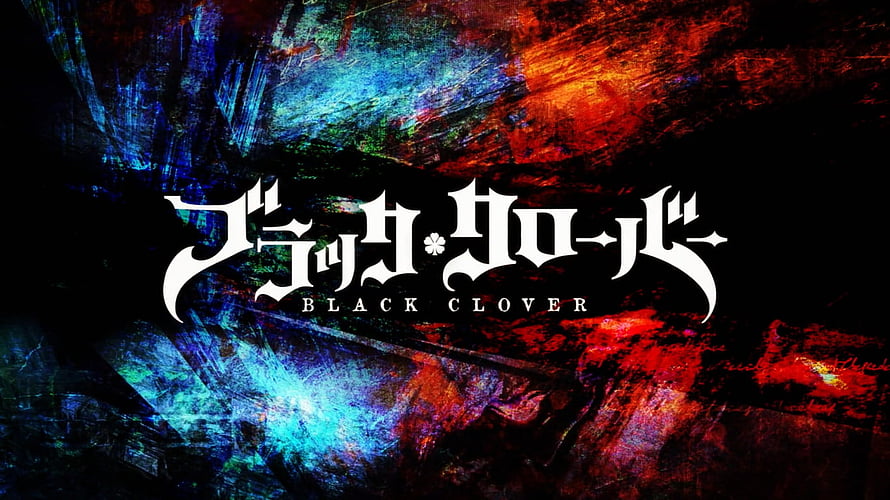 Black Clover Anime Logo on Dark Grunge Background with Blue and Red Abstract Brushstrokes HD wallpaper