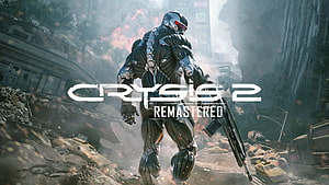 Crysis 2 Remastered Soldier in Nanosuit Amidst Destroyed City Ruins HD wallpaper