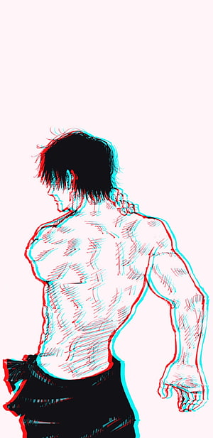 Fushiguro Toji Anime Character Sketch with Red and Cyan Glitch Effect HD phone wallpaper