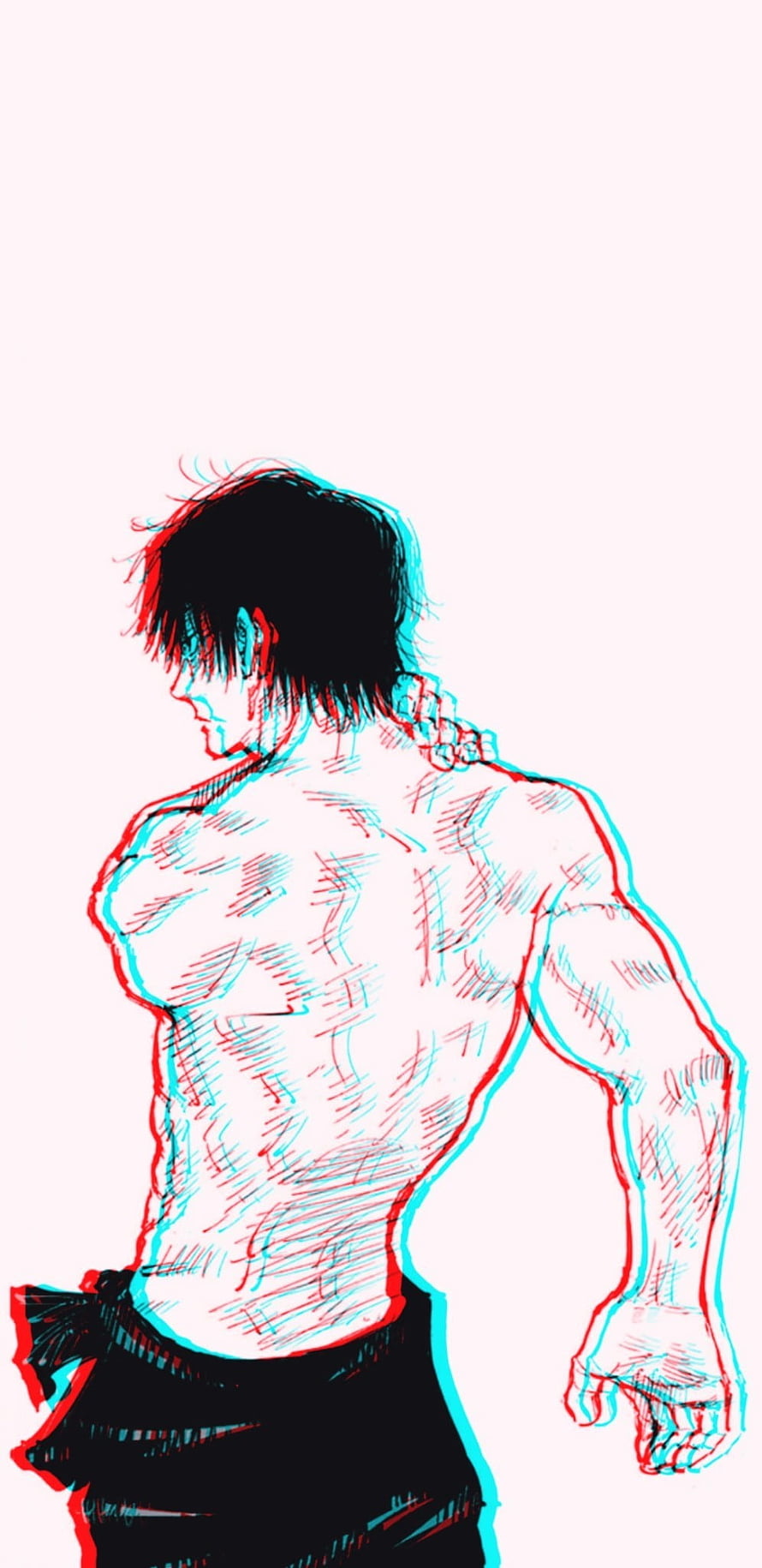 Fushiguro Toji Anime Character Sketch with Red and Cyan Glitch Effect HD phone wallpaper