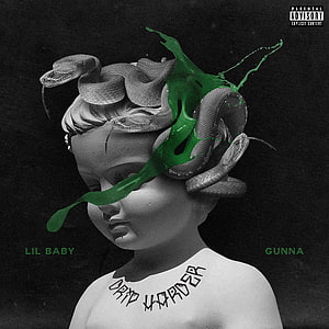 Lil Baby and Gunna Dark Aesthetics Album Art with Medusa Statue and Green Paint HD phone wallpaper