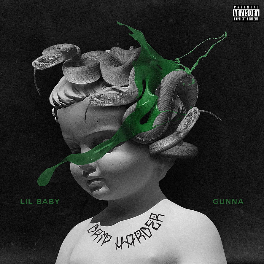 Lil Baby and Gunna Dark Aesthetics Album Art with Medusa Statue and Green Paint HD phone wallpaper