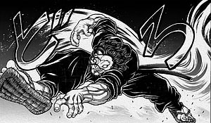 Miyamoto Musashi Dynamic Combat Scene From Baki Manga Black And White Illustration HD wallpaper