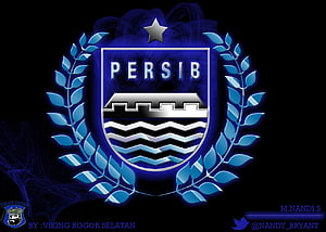 Persib Bandung Official Club Crest Emblem With Blue Laurel Wreath And Star On Black Background HD wallpaper