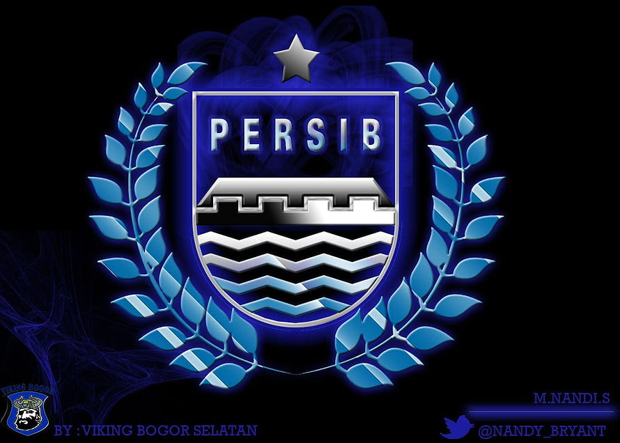 Persib Bandung Official Club Crest Emblem With Blue Laurel Wreath And Star On Black Background HD wallpaper