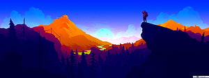 Firewatch Game Artwork Featuring Silhouetted Ranger on Cliff at Sunset HD wallpaper
